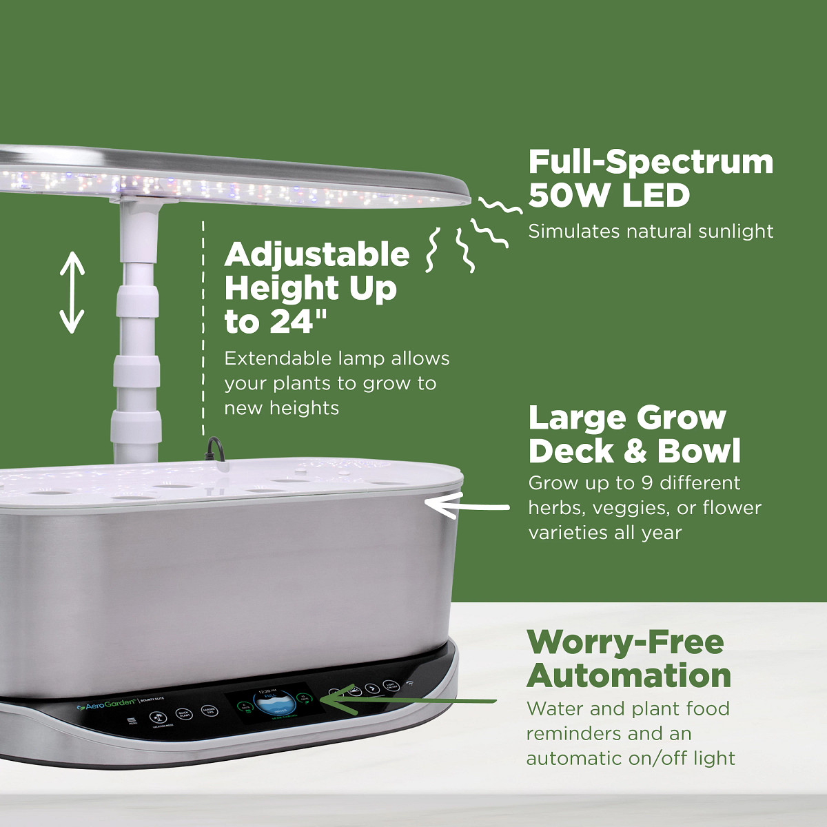 AeroGarden Bounty Elite extended grow light height