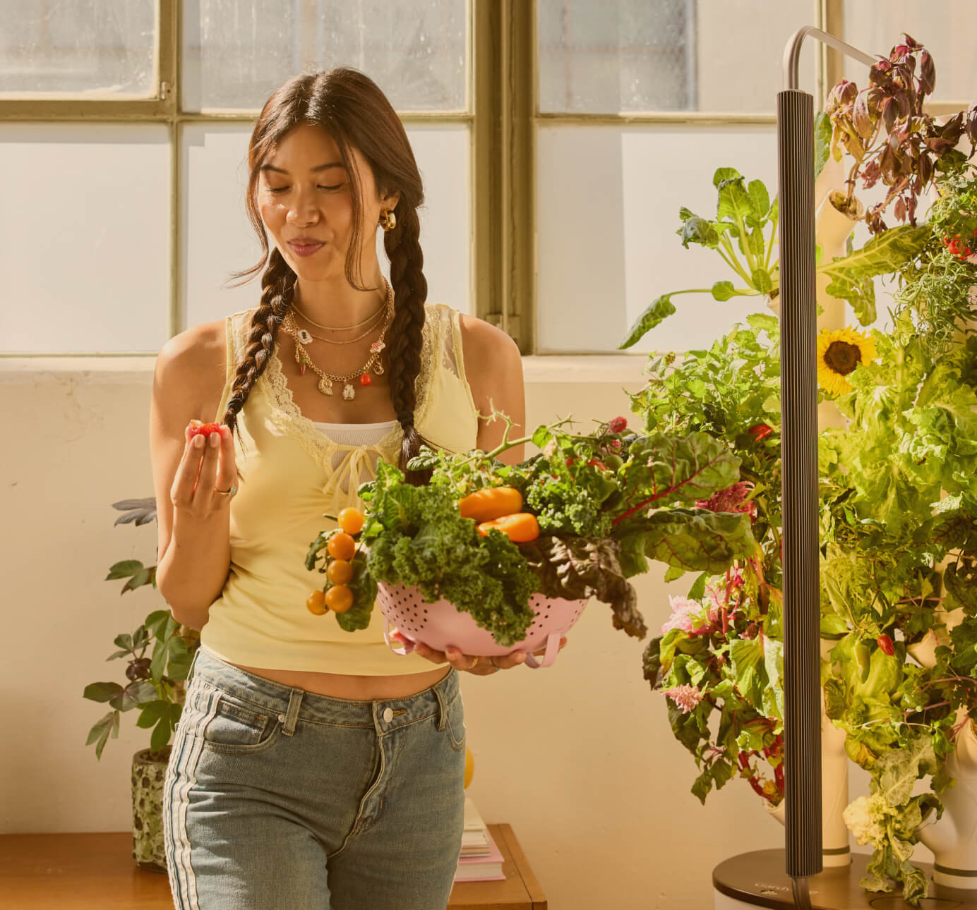 Person harvesting greens from Gardyn Studio 2